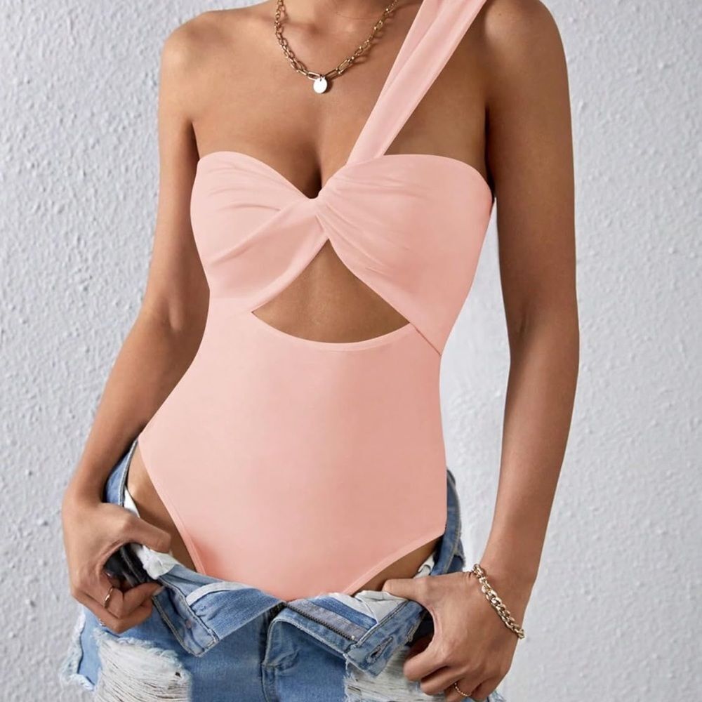 Elegant Pink One-Shoulder Women Top/bodysuit - Picture 7 of 10